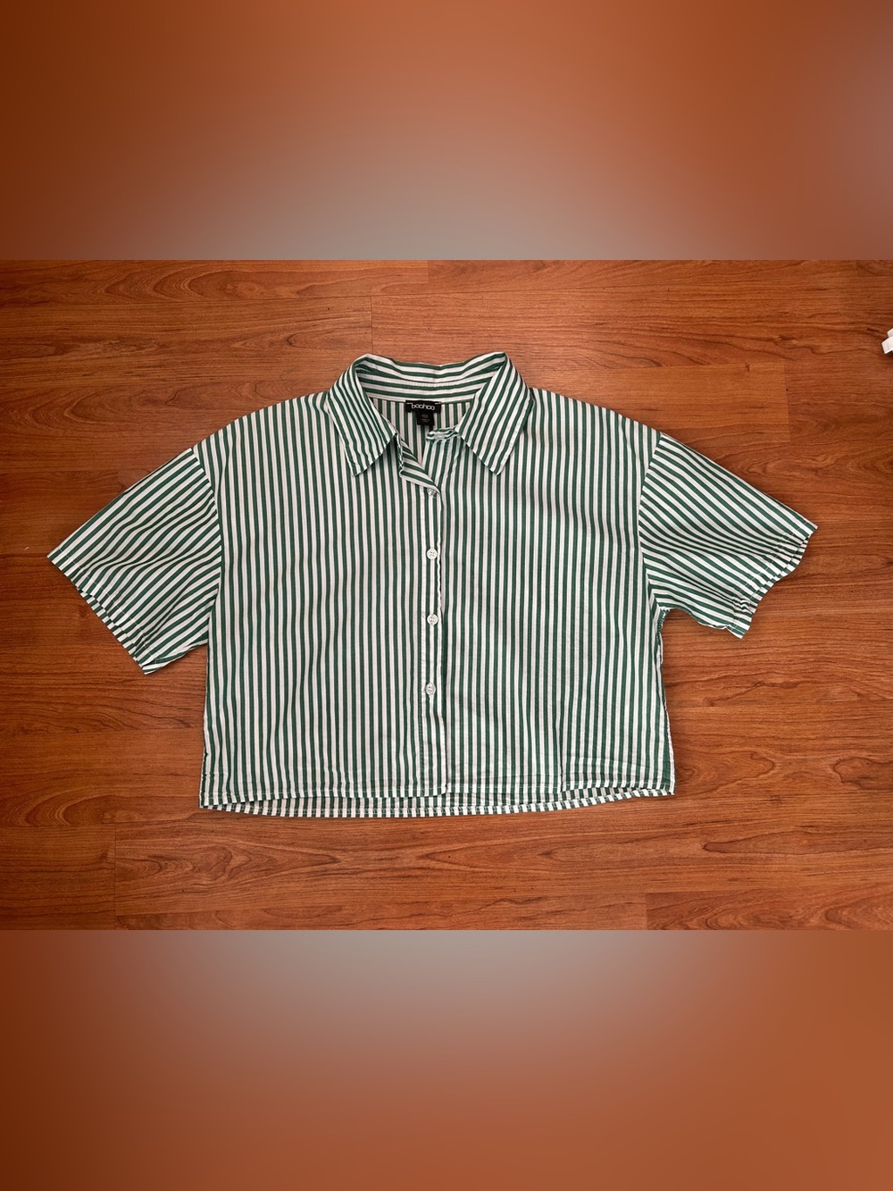 Boohoo Made In Italy Stripped Cropped Button Down Shirt Women’s 8